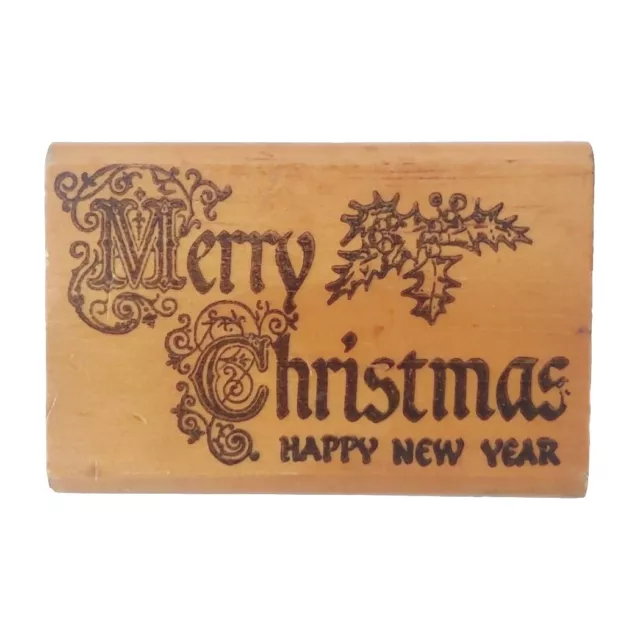 Vintage Merry Christmas Stamp | Festive | Card Making Ink Stamp | Wood & Rubber