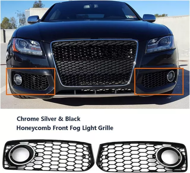 For 2008-12 AUDI A5 SLine S5 HONEYCOMB FRONT BUMPER FOG LIGHT GRILL COVER BLACK