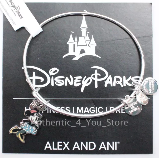 NEW Disney ALEX AND ANI Minnie Mouse Silhouette Silver Charm Bangle Bracelet