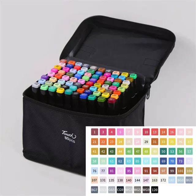 80 Colours Dual Tip Twin Marker Pen Set For Copic Posca Drawing Artist Sketch