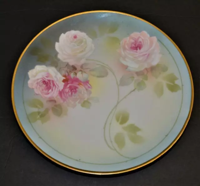 Vtg 30s RS Germany Reinhold Schlegelmilch Hand Painted Pink ROSES 8 1/4"d Plate