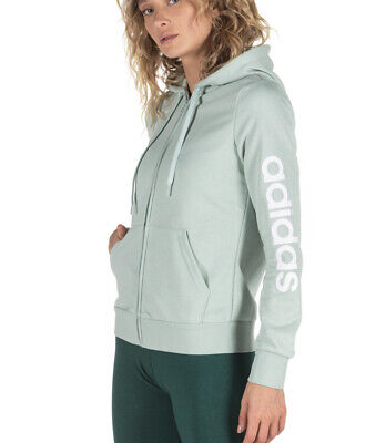 Adidas Donna S Essenziale Lineal Zip Intera con Cappuccio Giacca IN Verde Tinta