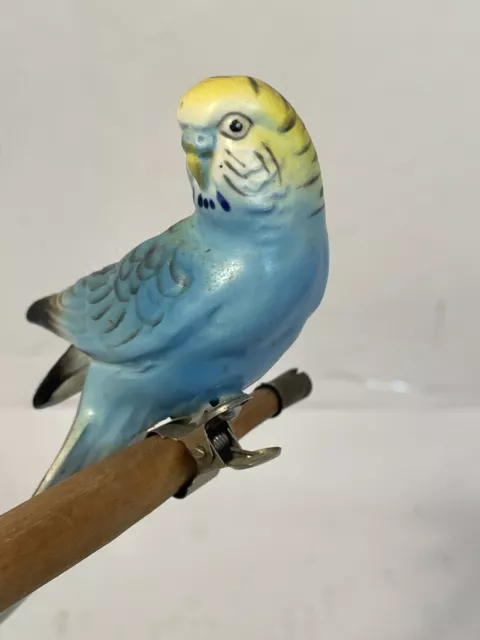 Vintage Parakeet Ceramic Blue Kelvin Clip On  Bird Figurine Rare 2