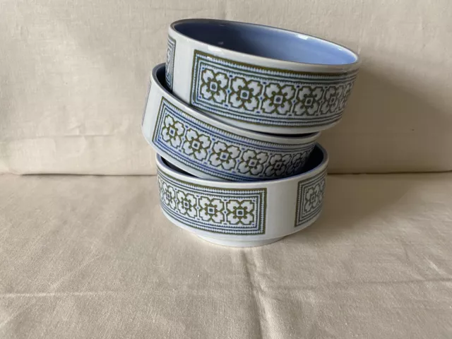 3 Vintage Hornsea Pottery Blue Tapestry Pattern Bowls 12cm Diameter