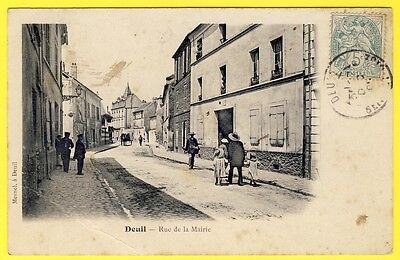 cpa Vue très RARE 95 - DEUIL la BARRE (Val d'Oise) Rue de la MAIRIE Animée