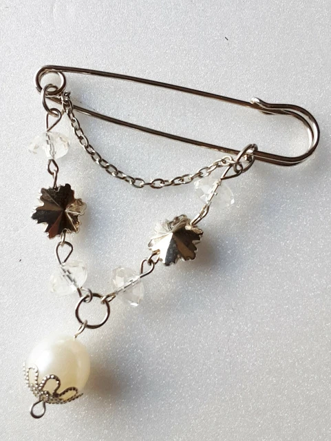 Épingle à Chapeau Ou Cravate Vintage Argentée Avec Pampille Et Perle - Bijou Ancien - Occasion