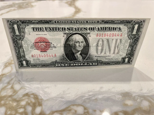 Scarce 1928 $1 Red Seal Funny Back Note. Tough Fr .Superb. Unc. Very High Grade.