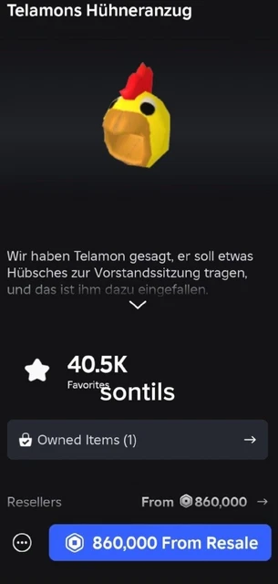 🐔 ROBLOX LIMITED Telamon's Chicken Suit 🐔 EUR PicClick ES