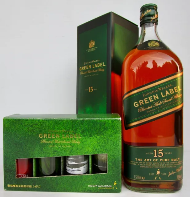 Johnnie Walker Green Label HUGE 1.5 LITRE Size Complete With Shot Glasses Set!!!