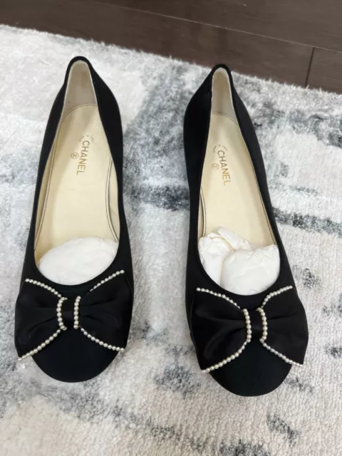 Chanel Gray Bow Lambskin Ballet Ballerina Flat Shoes 36.5 US 5.5