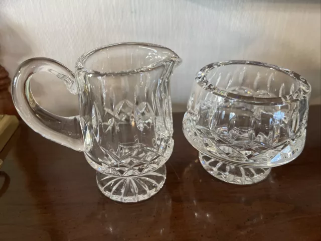 Waterford Crystal Lismore Pedestal Footed Sugar & Creamer Set Old Etching EUC