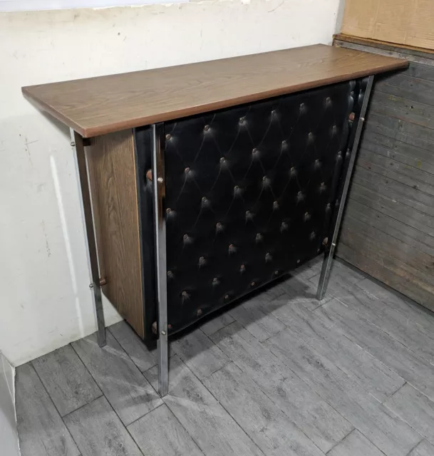 Vintage Mid Century Modern Black Tufted Vinyl Liquor Bar Cabinet Table Chrome 3