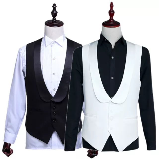 Da Uomo Matrimonio Gilet Scialle Bavero Abito Canotta Giacca Slim Casual Bianco