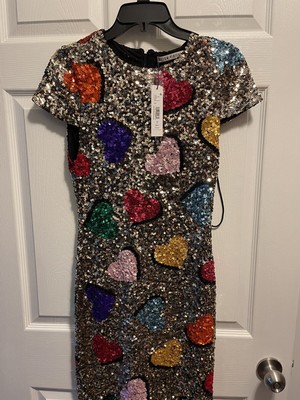 Alice and Olivia Nat Heart Sequin Cap-sleeve Mini Dress In Silver size 4