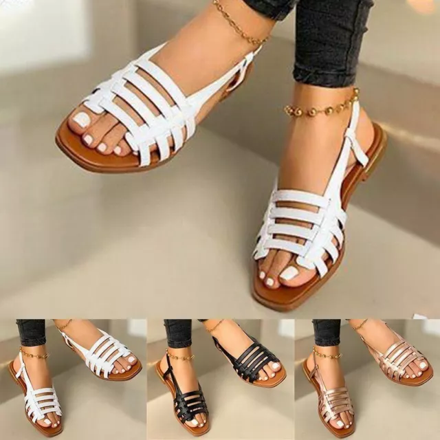 Par Mujer Sandalias Planas Verano Exterior Moda Zapatos Planos Cuero Puntera