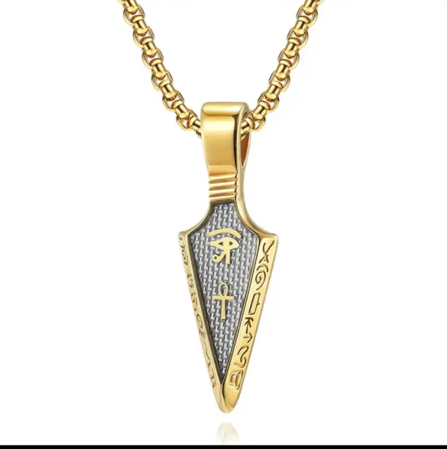 Eye of Horus Ankh Cross Egyptian Spearhead Arrowhead Pendant Necklace healing