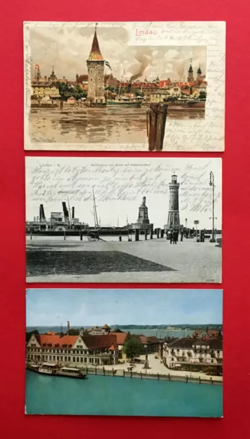 3 x AK LINDAU am Bodensee 1906/07 Hafen mit Leuchtturm   ( 52686