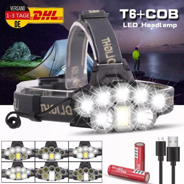 120000LM 8X XM-L T6 COB LED USB Stirnlampe 6 Mode Kopf Fackel Fahrrad Licht 800m