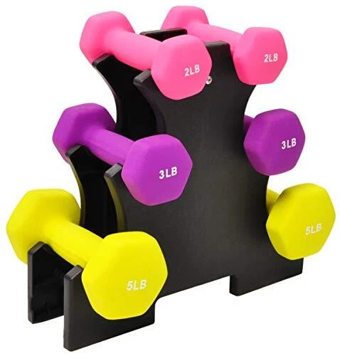 3 Pairs of Neoprene Dumbbell Hand Weights, with Stand Set 20-Pounds,