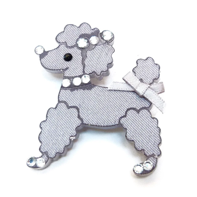 Broche Chien Caniche Blanc – Métal Doré, Cristal Et Nœud Papillon – Chic