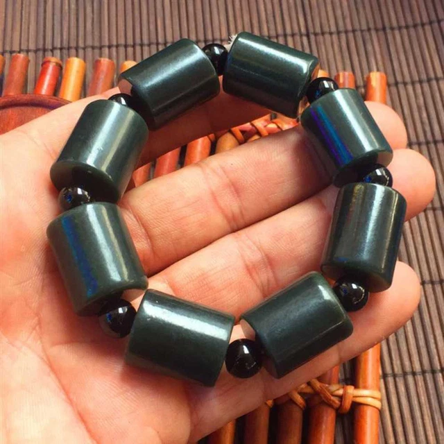 Chinese Natural Jasper Jade Barrel beads Prayer Bracelet Blessing Relief Easter