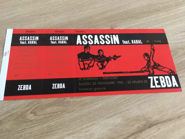 ASSASSIN/ZEBDA, ticket de concert COMPLET 1996/Grenoble