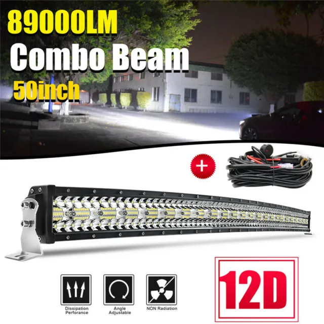 Roof 50" inch 2700W Curved LED Light Bar Combo Driving Off-road Truck 4WD Pickup