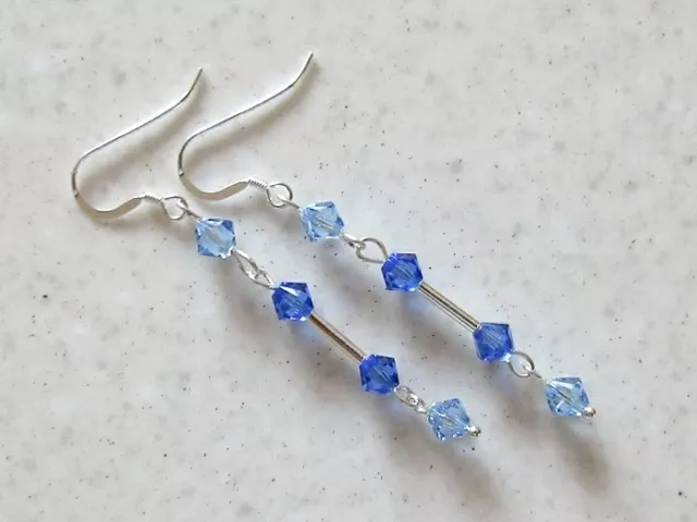 Elegant Sapphire Blue Crystal Earrings With Sterling Silver Tubes