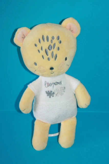 Mots D'enfants Doudou Peluche Leopard Musical Jaune Blanc Gris Broderie Kom9