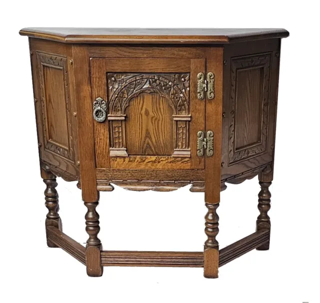 Wood Bros. ‘OLD CHARM’ Carved Oak Canted Cupboard Hall Table