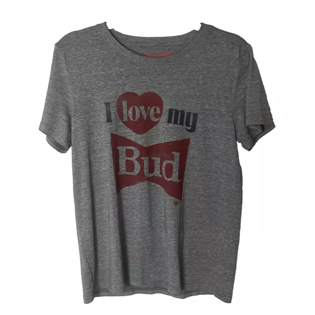 NEW Lucky Brand T Shirt Size Medium I Love my Bud Budweiser Gray Red Blue Casual