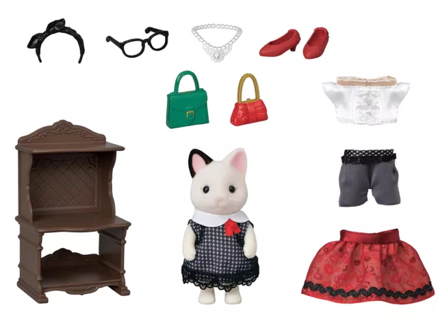 Sylvanian Families Calico Critters Town Series Tuxedo Cat Fashion Play Set