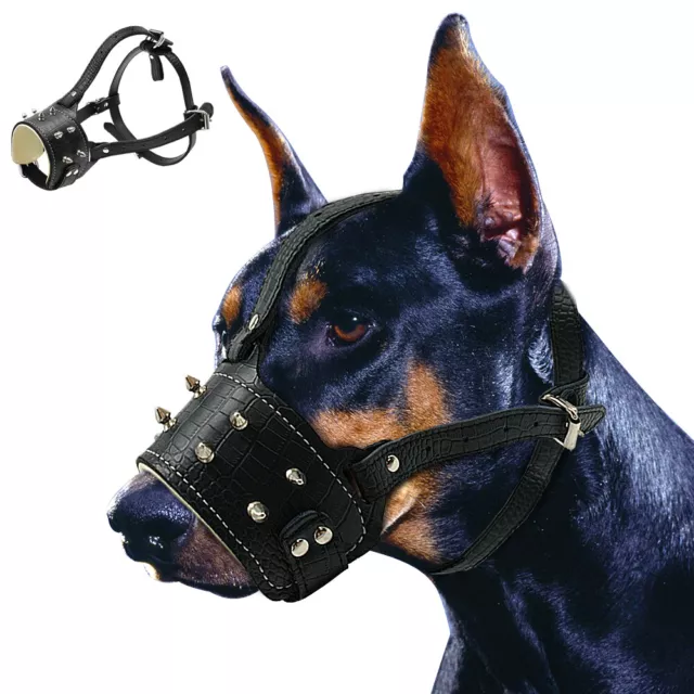 Spiked Studded Dog Muzzle Leather No Biting Adjustable for Large Breeds Pitbull