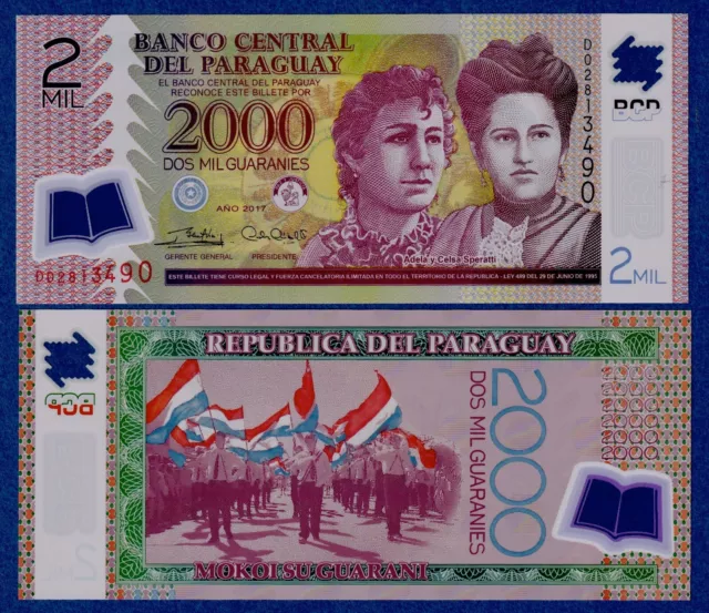 Paraguay 2000 Guaranies (2017) P-228 UNC Polymer Note