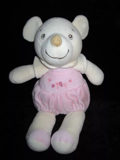 Doudou Grelot Hochet Souris Ours rose écru Nounours fleurs brodées