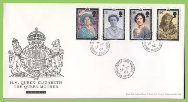 G.B. 2002 Queen Mother on Royal Mail First Day Cover, Windsor Great Park