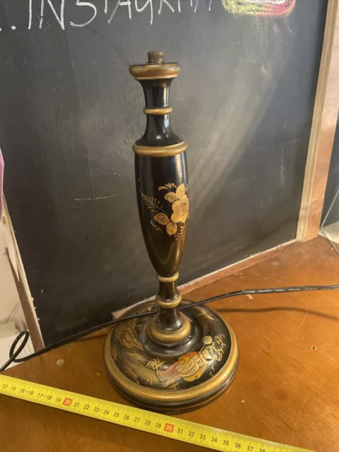 ANTIQUE EARLY 20th CENTURY CHINOISERIE PAINTED LACQUER TABLE  LAMP BASE