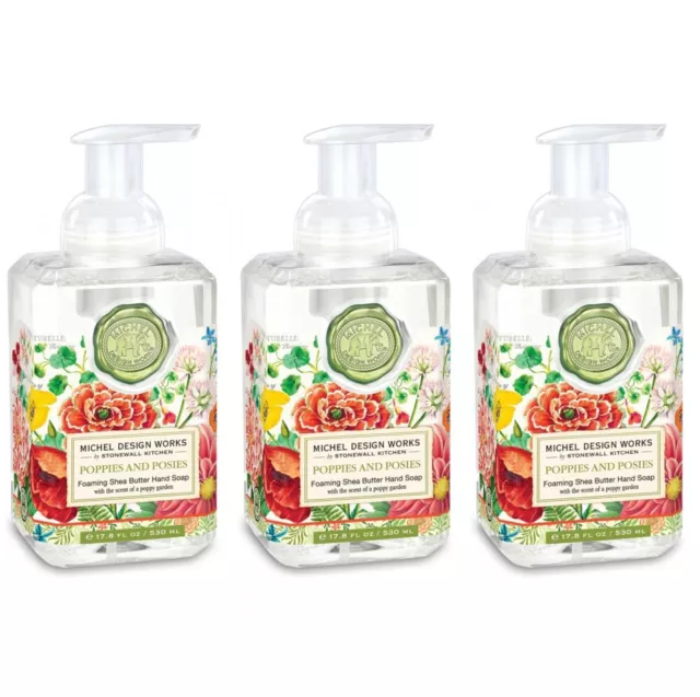 Set / 3 Michel Design Works Foaming Liquid Hand Soap Poppies & Posies - NEW