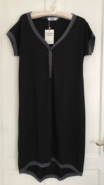 HAPPY MAMA NIGHTDRESS Womens Maternity Nursing Black Grey Trim