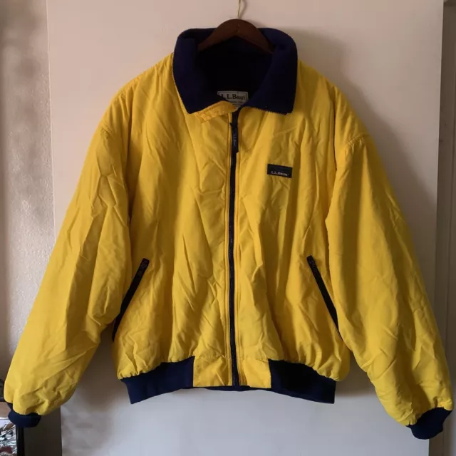 Vintage LL Bean Yellow Fleece Lined Full Zip Ski Warm Up Jacket ~ Men’s Sz XXL