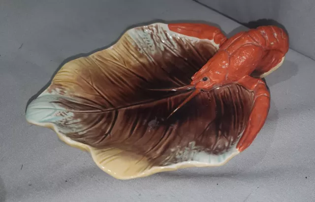 Rare MAJOLICA LOBSTER on LEAF Serving DIsh - Impressed w/mark & 2059