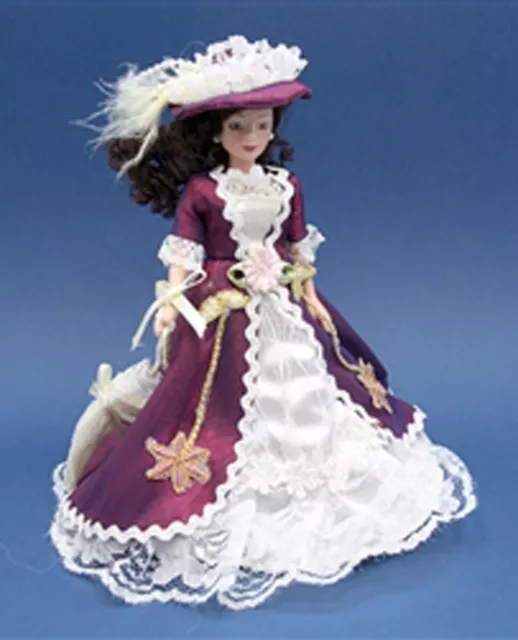 Victorian Lady In A Burgundy Dress Tumdee 1:12 Scale Dolls House Miniature G