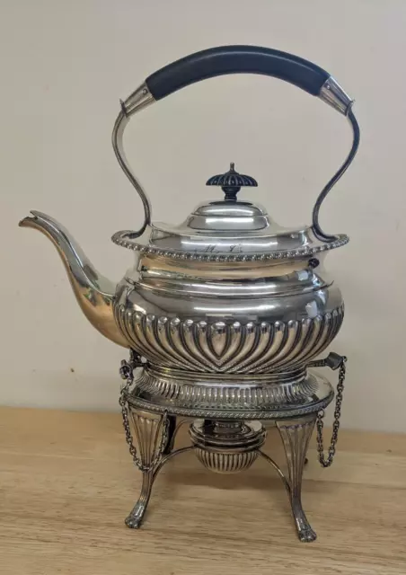 Silver-plated Spirit Tea Kettle. Monogrammed 'M.C.' Excellent condition.