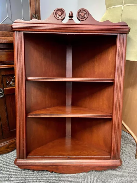 Old Charm Wood Brothers/Oak Hanging Corner Cabinet/Carved Oak/Tudor Brown/1970s