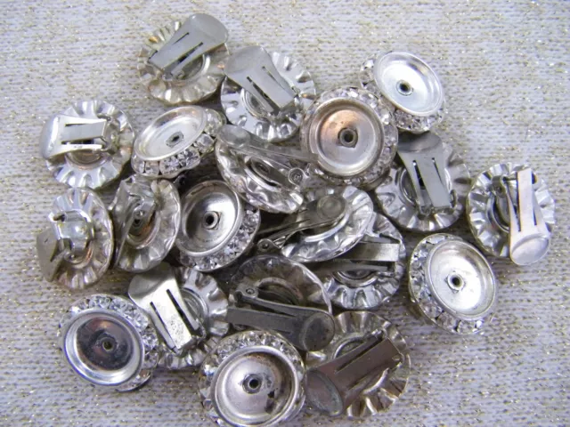 10 Pairs Vintage Silvertone / Rhinestone ~ Clip Earring Findings, Jewelry Making 2