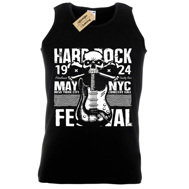 Rigido Rock Festival Canottiera Uomo Gilet Biker Musica Chitarra Teschio Rétro