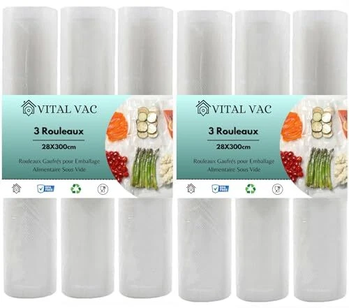 Rouleaux Sacs Sous Vide VITAL VAC - 6x20cmx300cm - Compatible Foodsaver, Crenova - Pour Aliments