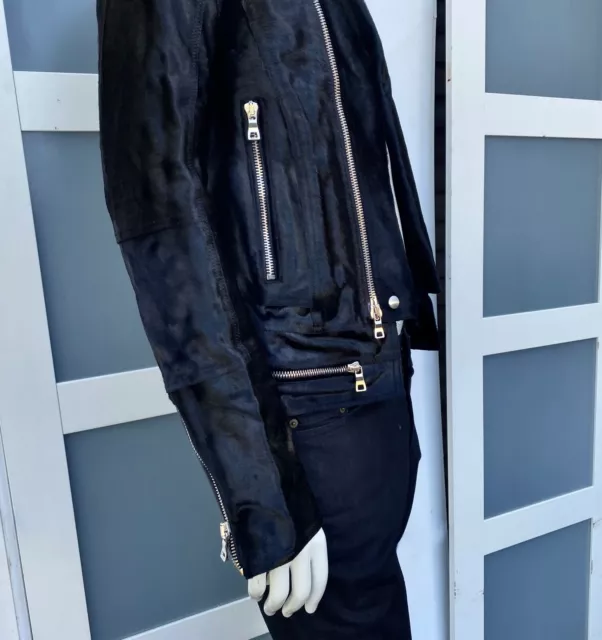 Rare & Gorgeous Balmain AW20 Slim Fit Calf Hair Leather Biker Jacket Prototype 2