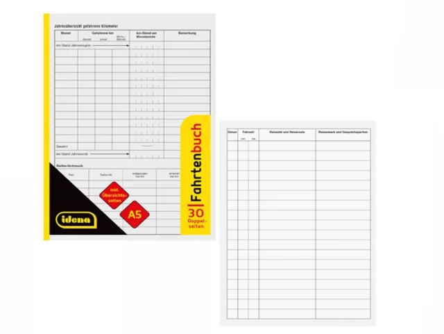 2 Idena Fahrtenbücher A5 32 Blatt Formularbuch Fahrten Buch Fahrtenbuch