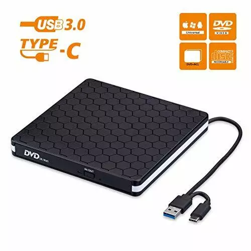 Externes CD DVD Laufwerk USB 3.0 mit Type-C Portable DVD / CD Brenner Slim Super